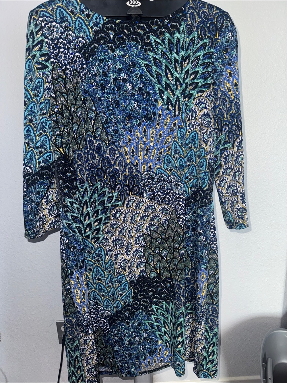 Style & Co. Blue Multi-Pattern Long Sleeve Dress with Teal Accents